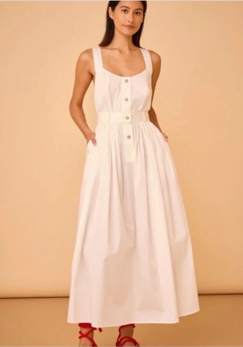 HUNTER BELL Sz 12 Cleo Dress White Sleeveless Midi Criss Cross Straps NWT